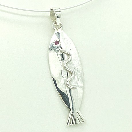 Pendant wave fish with ruby silver (925)