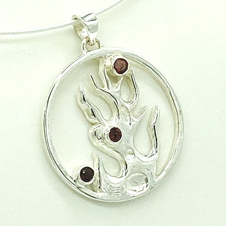 Element pendant fire with garnet silver (925)